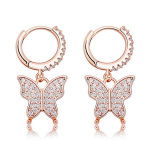 Iced Butterfly Hoop örhängen för kvinnor 14K guld vintage droppörhängen bröllopsfest smycken gåva
