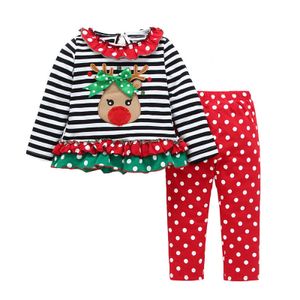 Kläderuppsättningar Baby Kids Christmas Elk Clothes Sets Autumn Winter Long Sleeve Pullovers TopSpants Set for Kids Toddler Spädbarn 0-4 år 231113
