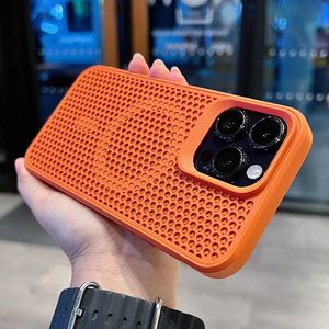 マットスリム熱散逸冷却メッシュハニカム磁石iPhone 11 13 12 14 15 Pro Max Shockproof PCカバー