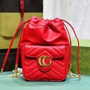 Damska luksusowa torba na ramię designerka mini wiadro torba crossbody moda małych kobiet skórzana torba sznurka Matelasse Chevron skóra ze złotymi akcentami