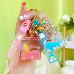 Keychains Creative Square Bottle Keychain Cute Floating Moving Liquid Mermaid Key Ring for Women Girl Bag Pendant Holder Gift