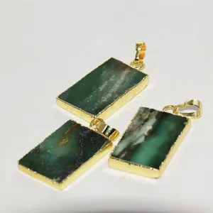 Ожерелья с подвесками, ювелирные изделия из необработанного зеленого камня хризопраз для женщин, милые аксессуары «сделай сам», корейская мода, позолоченные, винтажные прямоугольные 5 шт.