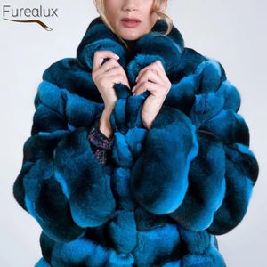 Pele feminina faux furealux natural real rex coelho casaco moda tendência inverno grosso roupas quentes punhos destacáveis 231114