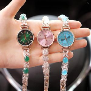 Charm Bilezikler Eyer Luxury Quartz Kristal Zirkon Bilezik İzle Kadınlar Moda Yuvarlak Yuvarlak Alaşım Takı Zarif Bayanlar Günlük