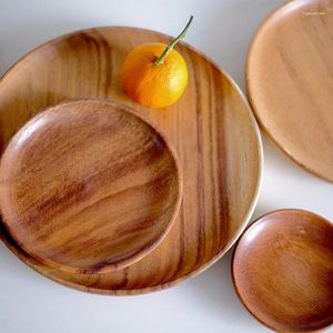 Pratos de madeira natural servindo personalizado redondo prato de jantar de madeira conjunto acácia personalizado