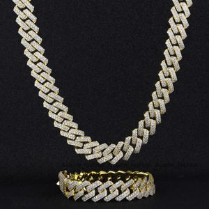 KRKC Custom Cuban Chain And Bracelet Iced Out CZ Diamond 18k Gold 925 Sterling Silver Miami Mens Cuban Link Bracelet for Men