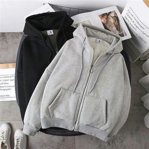 Mens Jackets DIHOPE Men Coats Solid Color Hooded for Drawstring Thick Casual Zip Up Autumn Warm Hoodies Jacket Clothing 231113