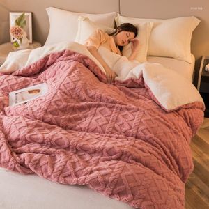 Blankets Woolen Raschel Blanket Soft Thickened Heavy Warm Elegant Rhombus Three-tiered Fleece Luxury For Cover Sofa Bed Bedspread Winter