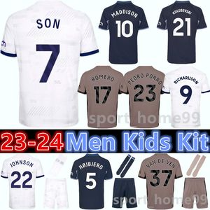 Новые футбольные майки 23 24 SON RICHARLISON PERISIC JOHNSON 2023 2024 MADDISON KULUSEVSKI Home Away Third Football Shirt ROMERO PEDRO PORRO Мужская детская форма SPURS