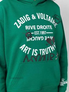 レディースフーディーズスウェットシャツZadig Voltaire Tide Designers Classic Hot Diamond Green Inner Fleece Women Luxury Phoodie Fashion Pure Cotton Crew Neck Ap JPes