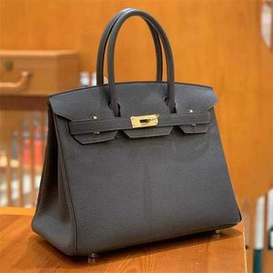 Platin tasarımcı tote çanta elle dikilmiş orijinal togo deri 30 lüks çanta deri kadın siyahı