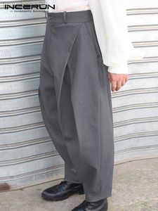 Pantaloni da uomo 2023 Pantaloni lunghi a pieghe incrociate da uomo in stile americano Pantaloni casual da uomo a vita alta a vita alta solidi casual S-5XL W0414