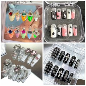 False Nails Handmade Y2K Fake Nail With Glue Glittery Butterfly Stars Press On Nails Reusable Long Coffin False Nails Full Cover Nail Tips Q231114