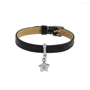 Bettelarmbänder Freetry Trendy Gürtelschnalle Schwarzes Lederarmband für Frauen Mädchen niedlicher Strassstern hängender böhmischer Schmuck