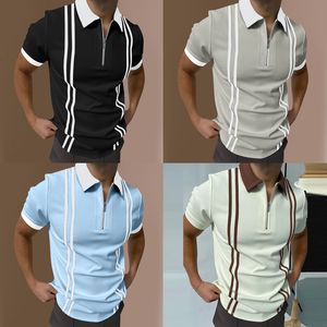 Men's Polos High Quality Men's Solid Color Polo Shirt Casual Stitching Men's Polo Shirt Short Sleeve Cuffed Zip-Up Collar Polo Shirt 230414