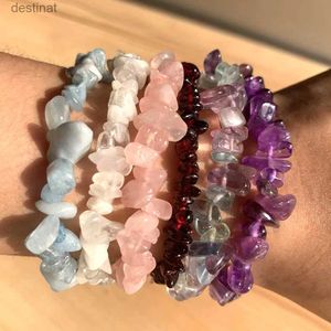 Beaded Natural Crystal Gemstone Irregular Energy Stone Bracelet Beads Chips Jewelry Amethys Aquamarine Rose Quartz Bracelets for WomenL24213