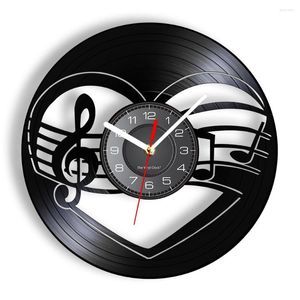 Wall Clocks Heart Shaped Music Notes Record Clock Musician Home Decor Watch Laser Cut Handicraft Disk Crafts Silent