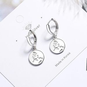 Stud Earrings Small Disc For Women Engagement Geometry Coin Dangle Earring With Figure Korean Fashion Silver Color Jewelry