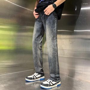 Jeans da uomo Pantaloni in denim micro bomba larghi lavati blu vintage Pantaloni dritti casual Y2K Streetwear Abbigliamento chic di personalità