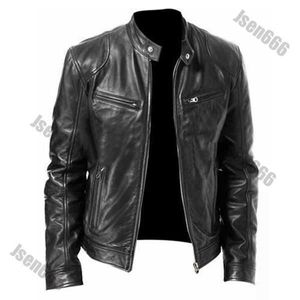 Leather Bomber Designer Jacket Autumn Winter Men Coats Stand Collar Zipper Black Motor Biker Motorcycle Leather Mens Jackets for Windbreakers Coat PNVY