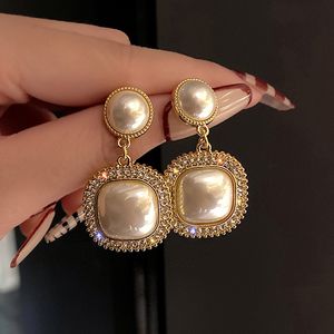 Stud Trendy Korean långa örhängen för kvinnor Pearl Geometry Elegant Female Dangle Drop Fashion Jewelry Accessories 230414