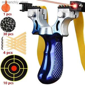 Hunting Slingshots Laser Aiming Slingsshot Anti Slip Gradient Blue Slingshot Outdoor Hunting Shooting Rubber Band Steel Ball Practice Package Q231114