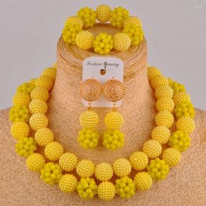 Collana orecchini set moda giallo opaco costume perline africane gioielli cristallo FZZ96-01