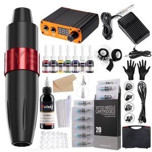 Kit completo de máquina de tatuagem rotativa, motor suíço, caneta, maquiagem permanente, conjuntos de máquinas de tatuagem com cartuchos de agulhas, potência de tatuagem