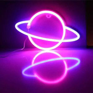 Night Lights Planet LED Lights Neon Light Sign Bedroom Decor Neon Sign Night Lamp for Rooms Wall Art Bar Party USB or Battery Powered Q231114