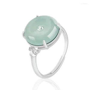 Klusterringar s925 silver inlagd naturlig en jade blå horisontell spänne jadeite ring mode kvinnors gåvor smycken justerbar droppe