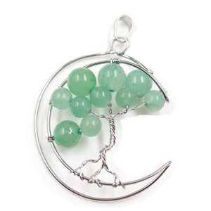 Grön Aventurine Natural Chip Stone Pendant Jewelry Tree of Life Wire Wrap Charm Jewelry