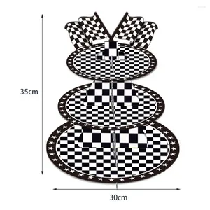 ベイクウェアツール1セットカップケーキスタンド便利なワイプ可能なホルダー3層レーシングカーテーマ段ボールベビーシャワーの装飾