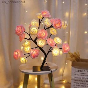 Lampade da tavolo Lampada da tavolo Teste di alberi di fiori Lampade a rosa Luci notturne da scrivania Regali gestiti da USB per matrimonio San Valentino Decorazione natalizia R231114