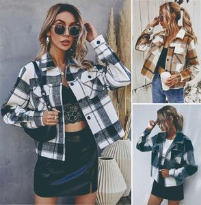 Women's Jackets Autumn Women's Jacket Fashion Plaid Coat Turn-down Collar Shirts High Street Elegant Office Single Breasted Short 2023