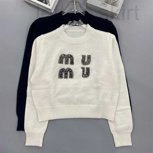 Women's T-Shirt designer knitting letter binding diamond bead round neck cashmere sweater sweet age reducing style women's clothing 2022 new autumn and winter 8TNR