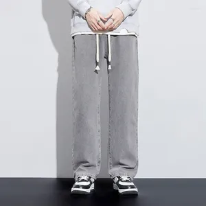 メンズジーンズ用バギーパンツのズボンワイドレッグルーズフィットライトグレードロー伸び弾性ウエストマン衣料品ストリートウェア