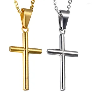 Pendant Necklaces Classic Cylindrical Cross For Men Boy Stainless Steel Gold Silver Color 22" Chain Link Male Jewelry