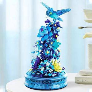 Blocks Flower Bird Ice Snow Waterfall Building Music Box LED Light Assembly Model Bricks Toys Children Puzzle Toy Christmas Gift 231114