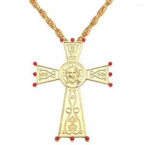 Kedjor 18 Gold Plateed Jesus Cross Pectoral Pendants Ortodox Church Franco Long Neckor For Men Chain Religious Baptism Jewelry