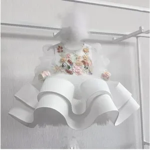 Sukienki dla dziewczynek białe puffy dziewcząt Księżniczka Strój urodzinowy Długie rękawie 3D kwiaty wielopoziomowe kwiat z siatki
