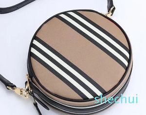 Round Shoulder Crossbody Handbags Women Purse Canvas Stripe Letter Sign Clutch Wallet Cell Phone Pocket Zipper Closure Interior Compartment