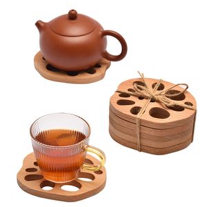 Creative Wooden Lotus Root Coaster Ebony Sandalwood Placemat Creative Lotus Root Slice Coaster Insulation Pad Kung Fu Tea LX5550