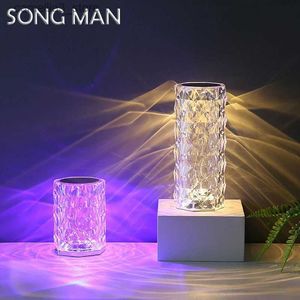 Night Lights 16 Colors LED Crystal Table Lamp Diamond Night Light Projector Rose Romantic Party Room Nightlight with RGB Controller SONG MAN Q231114