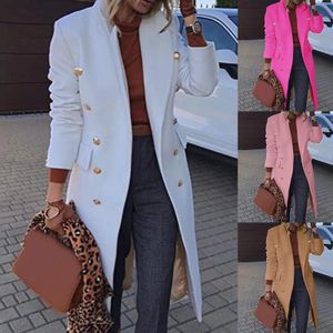 Kvinnors ull blandar Autumn Winter Women Woolen Lapel Coats