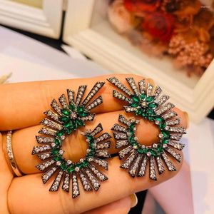 Stud Earrings Hibride Fashion Luxury Crystal Zircon Spark Shape Flower Jewelry For Women E-559