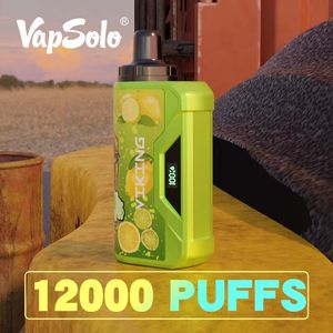 Original Vapsolo 12000 puffs engångsvapet elektronisk cigarett laddningsbar förhandsfall E CIG 650mAh LCD -skärmbatteri 23 ml 12k puff ånga Pod snabb leverans