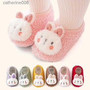 Terlik kaymaz bebek zemin çorapları sevimli tavşan deseni yeni doğan kış sıcak terlik yumuşak taban bebek yürümeye başlayan çocuk yürüyüş çorapları shoel231114