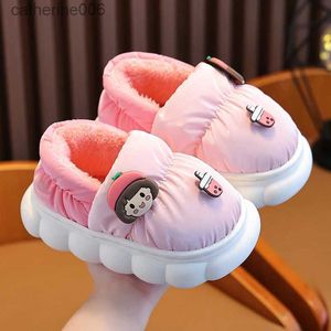 Pantofola invernale simpatico cartone animato per bambini scarpe casual da casa spessa calda peluche calzature per bambini antiscivolo ragazzi ragazze tacco avvolgente pantofola in cotoneL231114