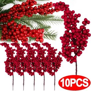 Oggetti decorativi Figurine Fiori artificiali a bacca rossa Bouquet Piante finte per la casa Decorazioni per vasi Ornamenti per alberi di Natale Anno 2024 Decorazioni natalizie per feste 231114