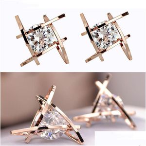 Stud Trinkets Triangle Zircon Earrings Toe Square Women Fashion European And American Accessories Drop Delivery Jewelry Dhgarden Dhmvw